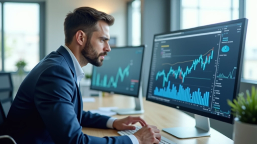 Analytik studuje PMI data na obrazovce, v pozadí ekonomické grafy a statistiky