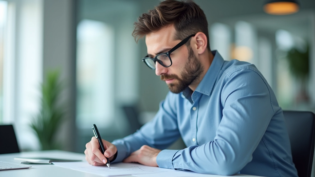 Analytik studuje PMI data a ekonomické indikátory s poznámkami a grafy