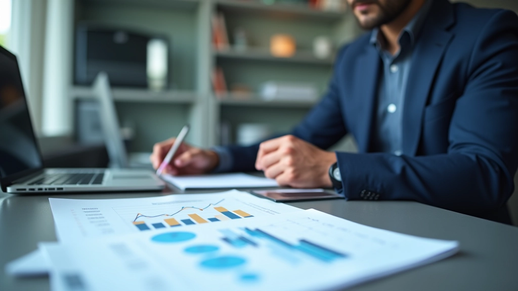 Ekonom pracuje na stole s trendy a prognózami hospodářského cyklu